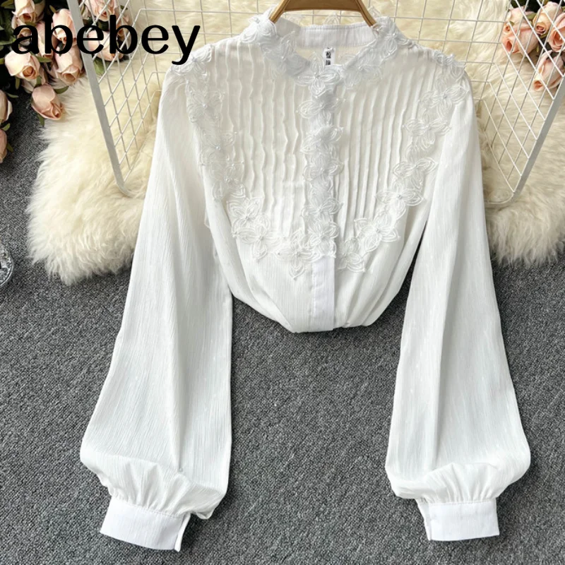 2022 New Women Shirt Design Three-dimensional Flower Solid Tops Spring Casual Loose French White Elegant Blouses
2022 New Women Shirt Design Three-dimensional Flower Solid Tops Spring Casual Loose French White Elegant Blouses