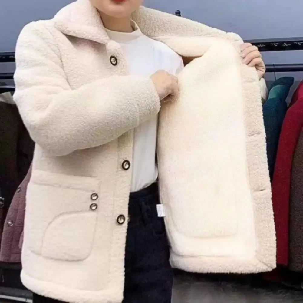 Women Coat Thick Plush Lady Winter Outwear Solid Color Pockets Lapel Jacket Cold Resistant Long Sleeve Single-breasted Coat
Women Coat Thick Plush Lady Winter Outwear Solid Color Pockets Lapel Jacket Cold Resistant Long Sleeve Single-breasted Coat