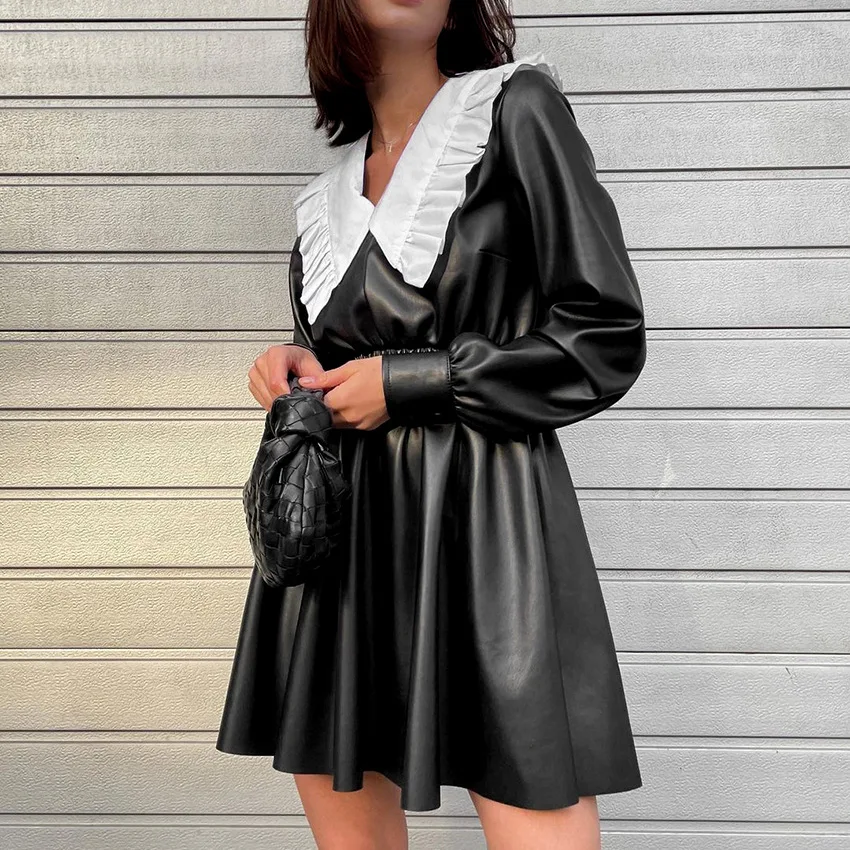 Dourbesty Y2k PU Leather Dress Elegant Fashion Cute Princess Petal Collar Full Sleeve Pleated A-line Dresses Women Streetwear
Dourbesty Y2k PU Leather Dress Elegant Fashion Cute Princess Petal Collar Full Sleeve Pleated A-line Dresses Women Streetwear