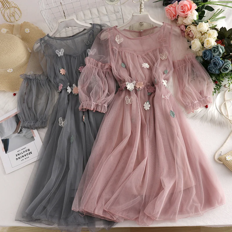 N GIRLS Bugilaku 3d Flower Lantern Sleeve Sweet Dress Women See Through Mesh O-neck Big Swing Dresses Slim Waist Robe Femme
N GIRLS Bugilaku 3d Flower Lantern Sleeve Sweet Dress Women See Through Mesh O-neck Big Swing Dresses Slim Waist Robe Femme