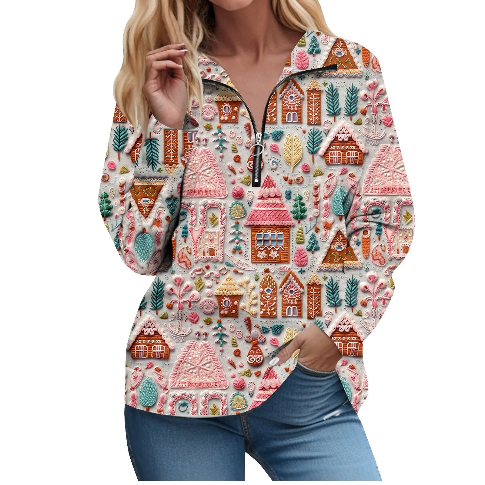 Winter Zipper Unique V-Neck Women Pullover Sweater New Long Sleeves Christmas Printed Women Sweatshirts Sweaters For Women 2023
Winter Zipper Unique V-Neck Women Pullover Sweater New Long Sleeves Christmas Printed Women Sweatshirts Sweaters For Women 2023