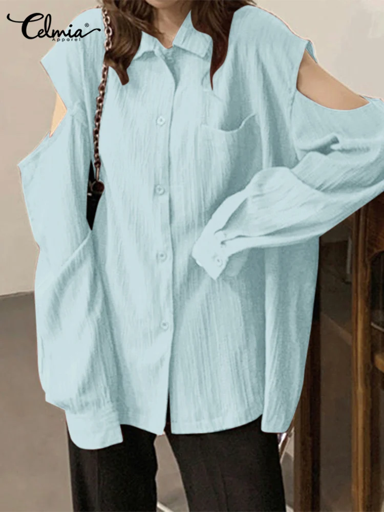 Celmia Buttons Long Sleeve Shirts Lapel 2022 Summer Hollow Out Women Blouses Pocket Elegant Off Shoulder Casual Loose Tunic Tops
Celmia Buttons Long Sleeve Shirts Lapel 2022 Summer Hollow Out Women Blouses Pocket Elegant Off Shoulder Casual Loose Tunic Tops