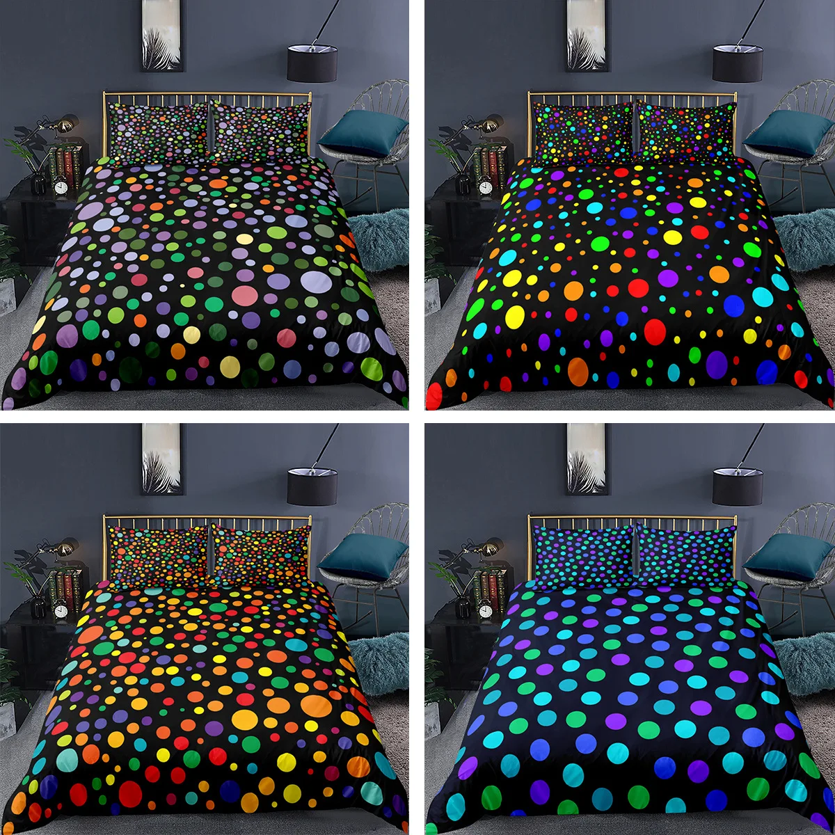 2/3 шт., набор постельного белья в горошек, с наволочкой 
2/3 шт., набор постельного белья в горошек, с наволочкой