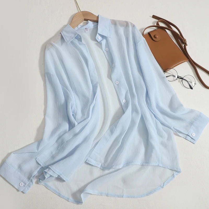 Spring Long Sleeves T-shirt Women Summer Loose Solid Tops Cardigan Chiffon Shirt Polo-neck Buttoned Up Blouse Shirts
Spring Long Sleeves T-shirt Women Summer Loose Solid Tops Cardigan Chiffon Shirt Polo-neck Buttoned Up Blouse Shirts