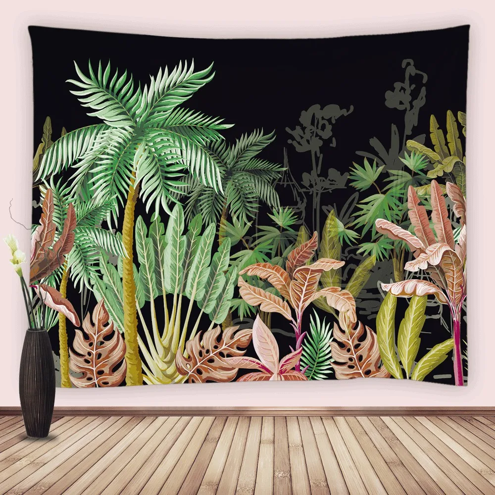 

Green Plant Tapestry Rainforest Wall Hanging Tropical Jungle Leaves Palm Tree Scenery for Dorm Living Room Bedroom Porch Blanket