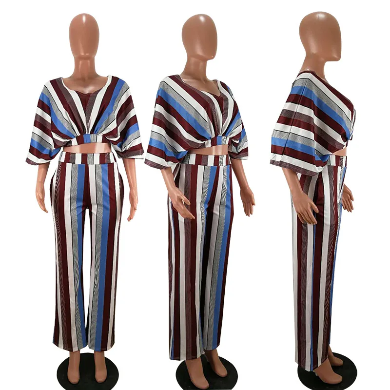 HM6095 Women's Casual Two Pieces Spring Summer Sexy Streetwear Fashion Striped Printed Wide Leg Pants Suit Women
HM6095 Women's Casual Two Pieces Spring Summer Sexy Streetwear Fashion Striped Printed Wide Leg Pants Suit Women