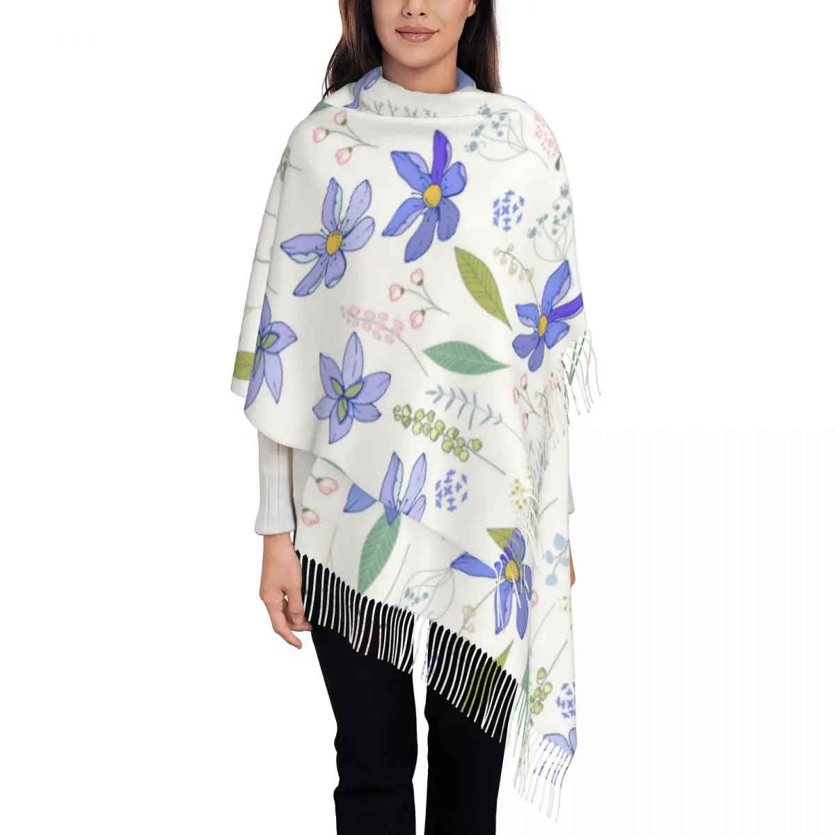 

Seamless Pattern Blue Primroses Endless Texture Floral Women's Pashmina Shawl Wraps Fringe Scarf Long Large Scarf