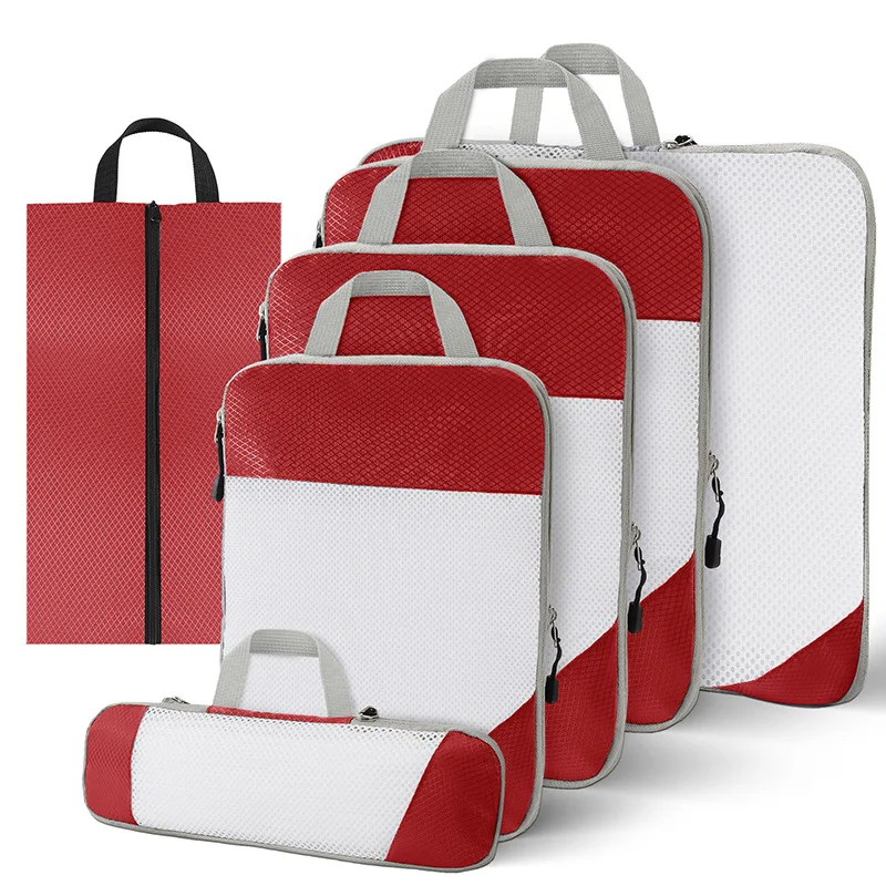 

3/4/6PCS Travel Portable Packing Cubes Set Compressible Storage Luggage Organizer Shoe Bag Mesh Visual Lightweight Suitcase Bag