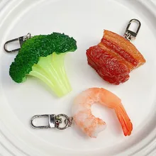 Simulation Food Keychain Braised Pork Broccoli Ribs Key Chain Pvc Shrimp Pendant Kids Toys Decoration Promotional Gift Wholesale