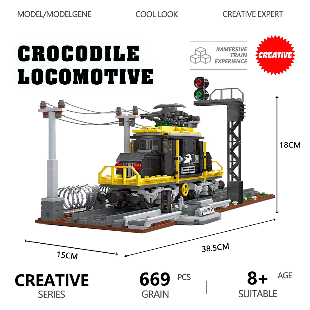 

JIESTAR креативный эксперт Ретро модель поезда строительные блоки кирпичи крокодил локомотив поезд железной дороги MOC игрушки для детей Подарки