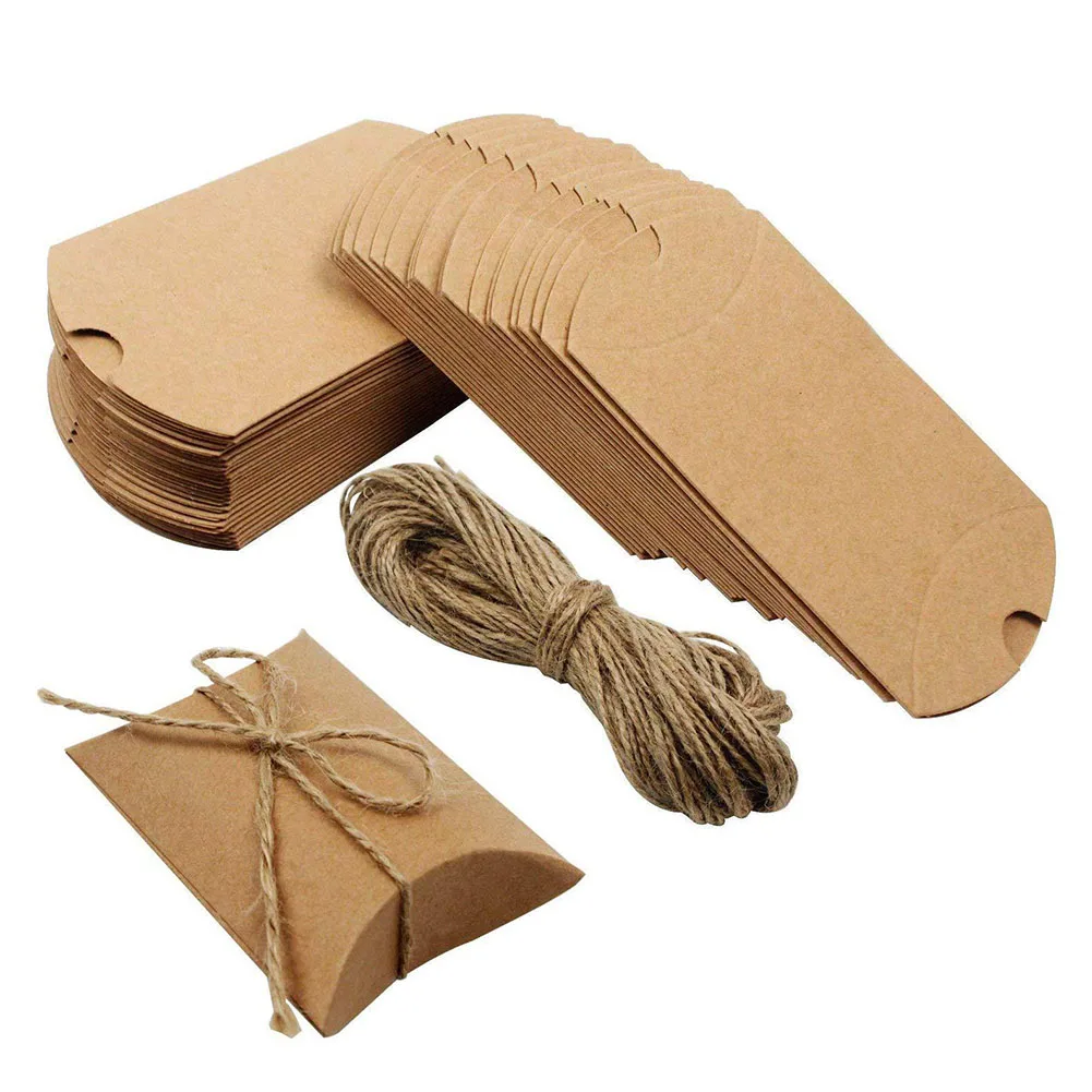 Kraft Paper Pillow Gift Boxes For Storing Jewelry Gift Boxes Party Supplies Wedding Favors With Hemp Ropes 200pcs/set
Kraft Paper Pillow Gift Boxes For Storing Jewelry Gift Boxes Party Supplies Wedding Favors With Hemp Ropes 200pcs/set