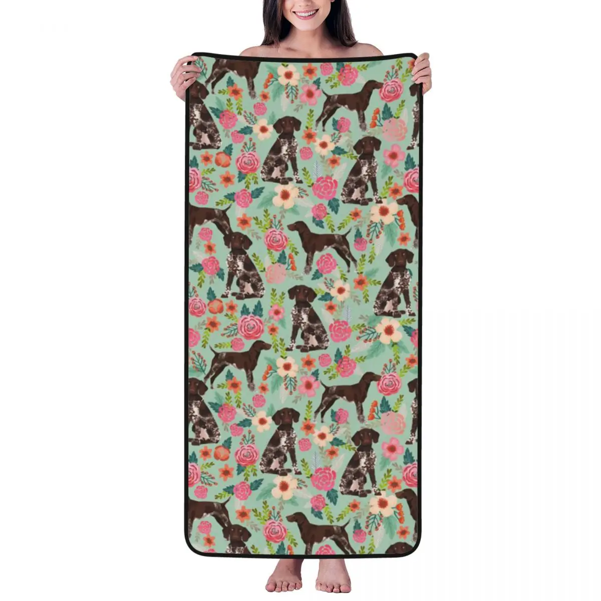 

German Shorthaired Pointer And Floral Beautiful Beach Towel Microfiber Bath Towel Blanket for Camping Swim Pool Travel Beach Gym