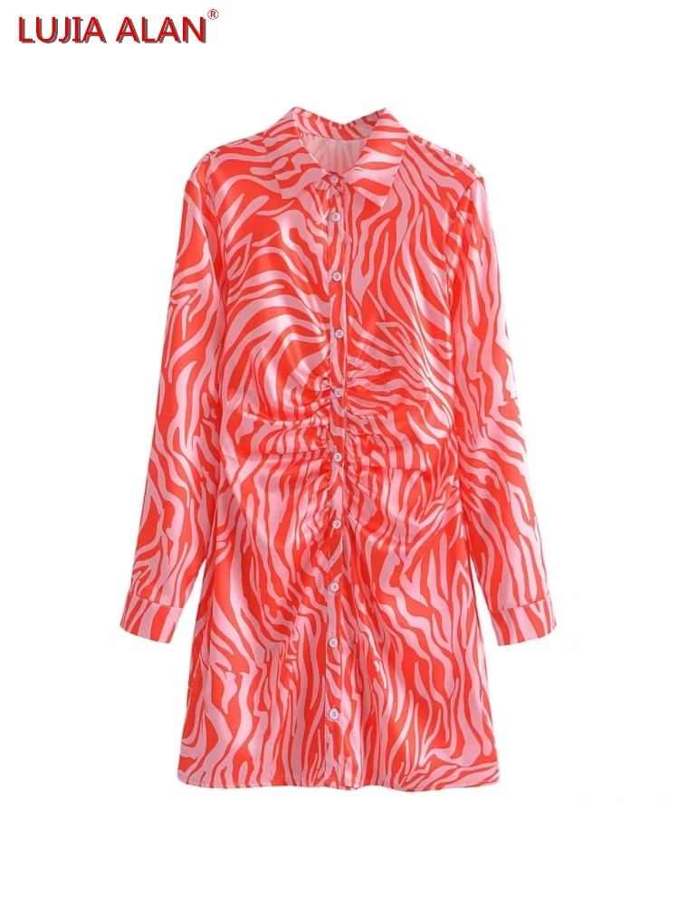Zebra Stripes Pleated Slim Women Shirt Dress Female Long Sleeve Mini Vestidos Elegant Streetwear LUJIA ALAN WD310
Zebra Stripes Pleated Slim Women Shirt Dress Female Long Sleeve Mini Vestidos Elegant Streetwear LUJIA ALAN WD310