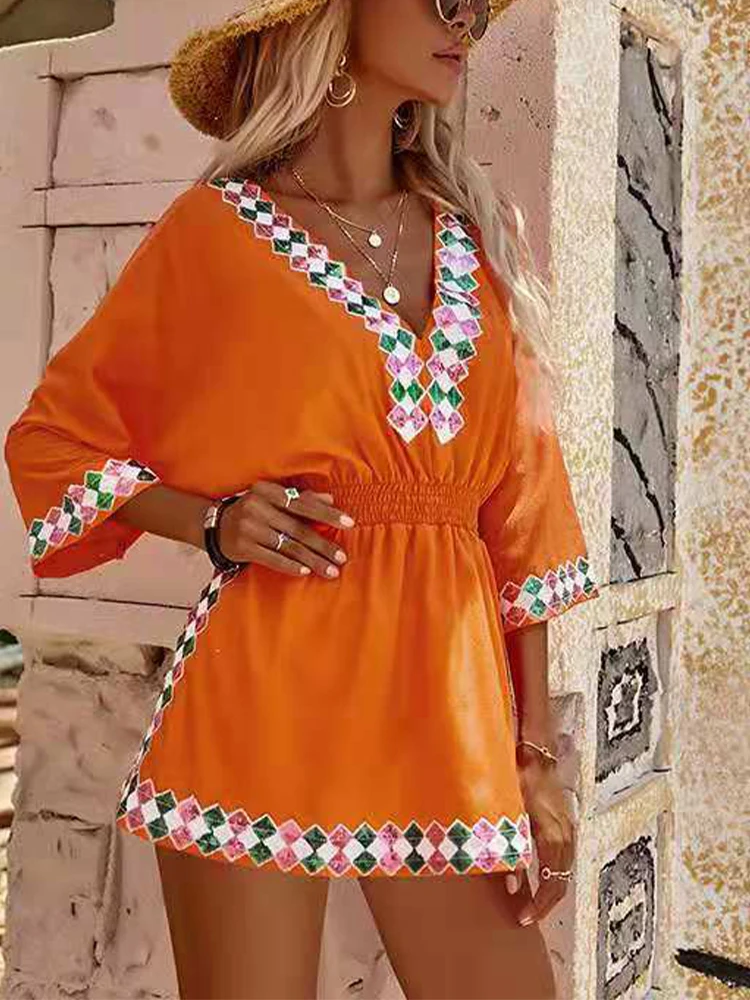 Summer Women Dress Sexy V-neck Print Boho Dress Ladies Casual Vintage Beach Dresses Elegant Vintage A Line Dress Vestidos 2022
Summer Women Dress Sexy V-neck Print Boho Dress Ladies Casual Vintage Beach Dresses Elegant Vintage A Line Dress Vestidos 2022