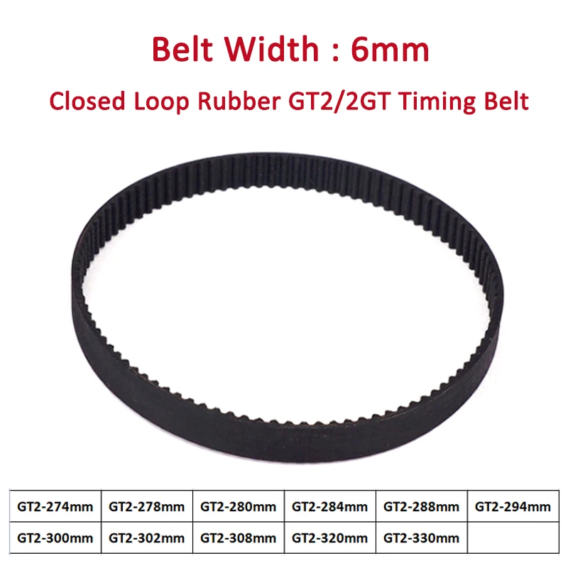 

1-5pcs 2GT/GT2 Timing Belt 274/278/280/284/288/294/300/302/308/320/330 Width 6mm 3D Printer Synchronous Belt Closed Loop Rubber