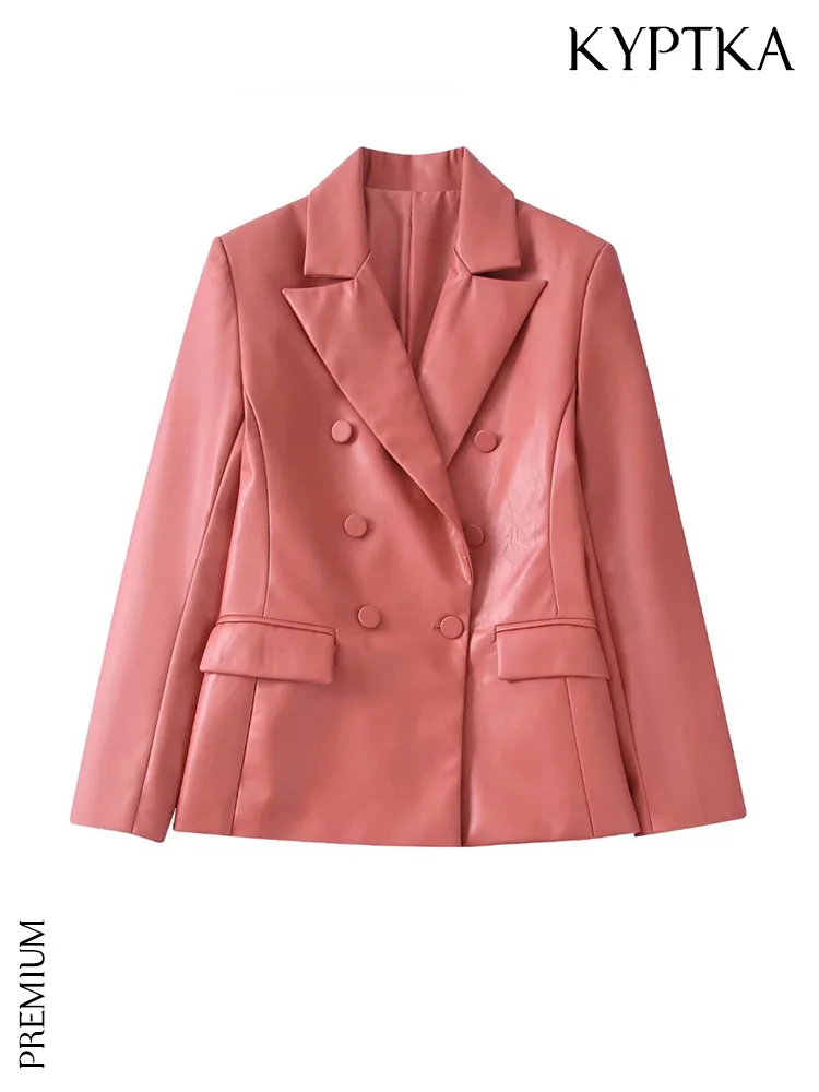 KYPTKA Women Fashion Faux Leather Double Breasted Blazer Coat Vintage Long Sleeve Flap Pockets Female Outerwear Chic Veste
KYPTKA Women Fashion Faux Leather Double Breasted Blazer Coat Vintage Long Sleeve Flap Pockets Female Outerwear Chic Veste