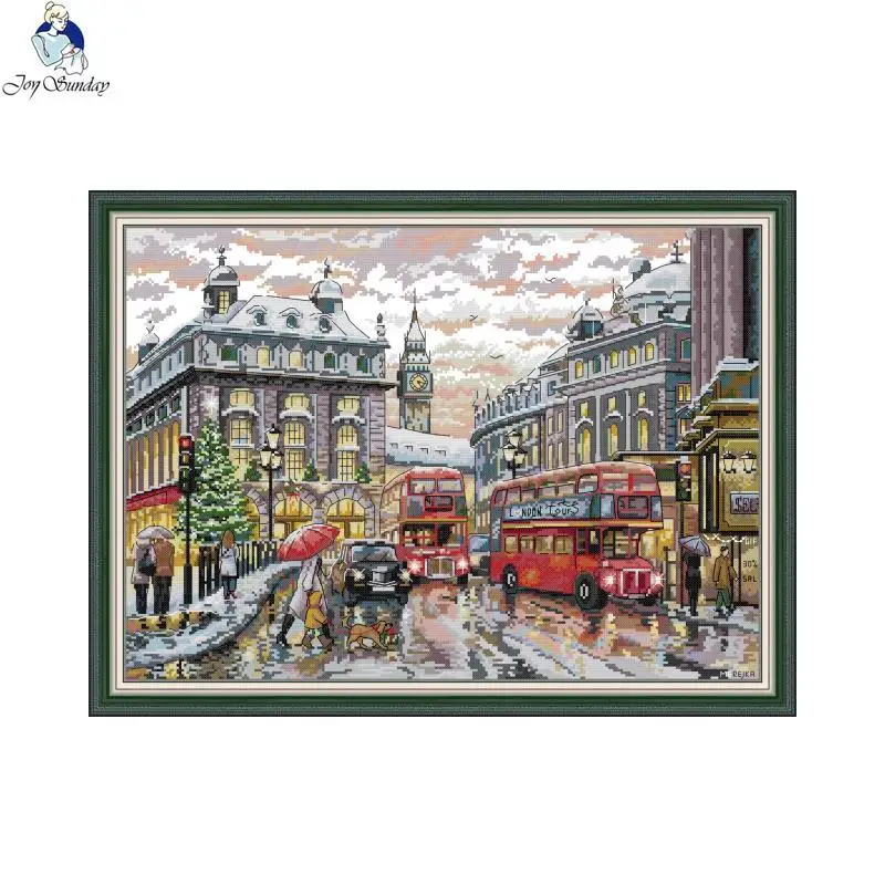 

Street View Joy Sunday Cross Stitch Embroidery Set 14CT 11CT Count Printed Canvas Fabric Needlework Sewing Kit DIY Home Decor