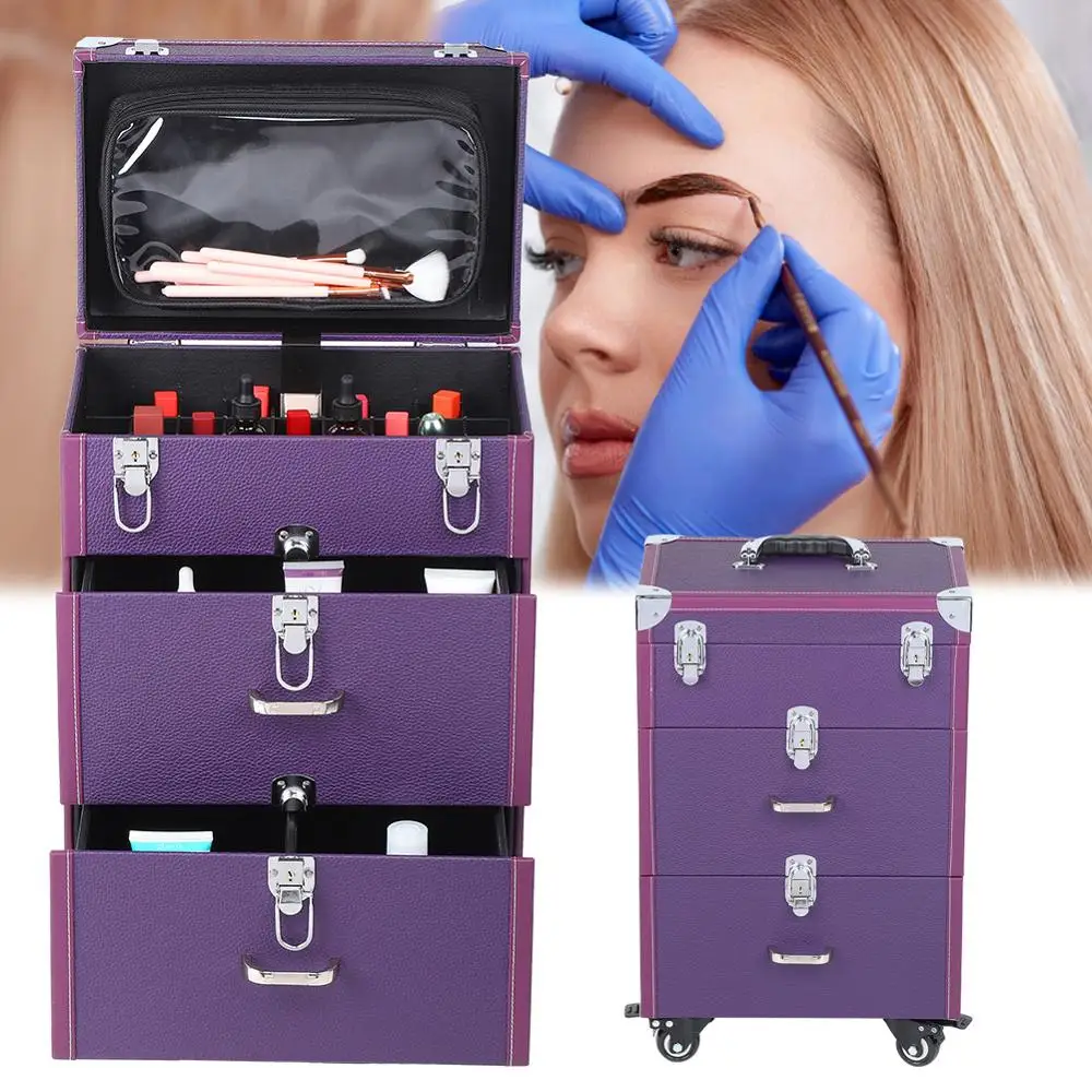 

Trolley Cosmetic Case Rolling Luggage Bag On Wheels Ladies Nails Makeup Tattoo Toolbox Beauty Tattoo Salons Trolley Suitcase New