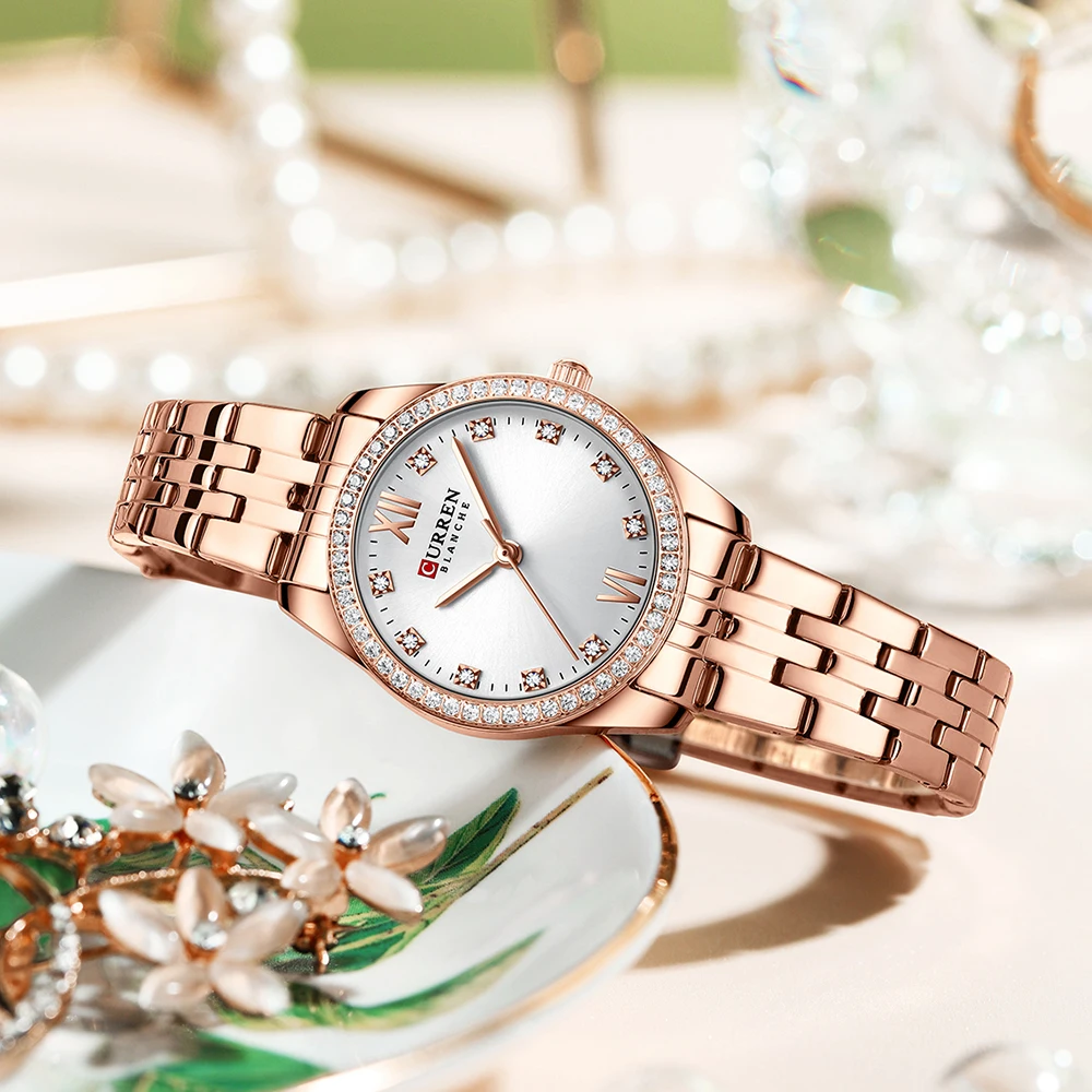 

CURREN Brand New Shiny Rhinestones Quartz Watches Women's Luxury Stainless Steel Band Wristwatches Ladies Classy Dress Clock