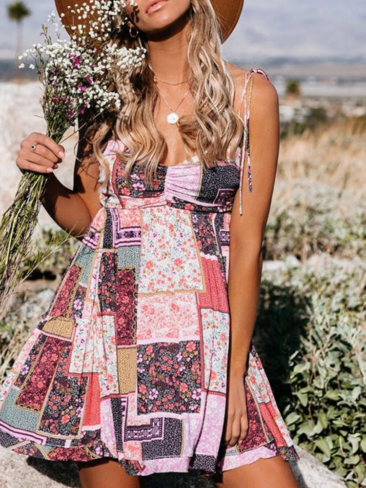 Женское Повседневное платье без рукавов, летнее праздничное пляжное платье с открытой спиной, женское мини-платье на бретельках с цветочны... 
Женское Повседневное платье без рукавов, летнее праздничное пляжное платье с открытой спиной, женское мини-платье на бретельках с цветочны...