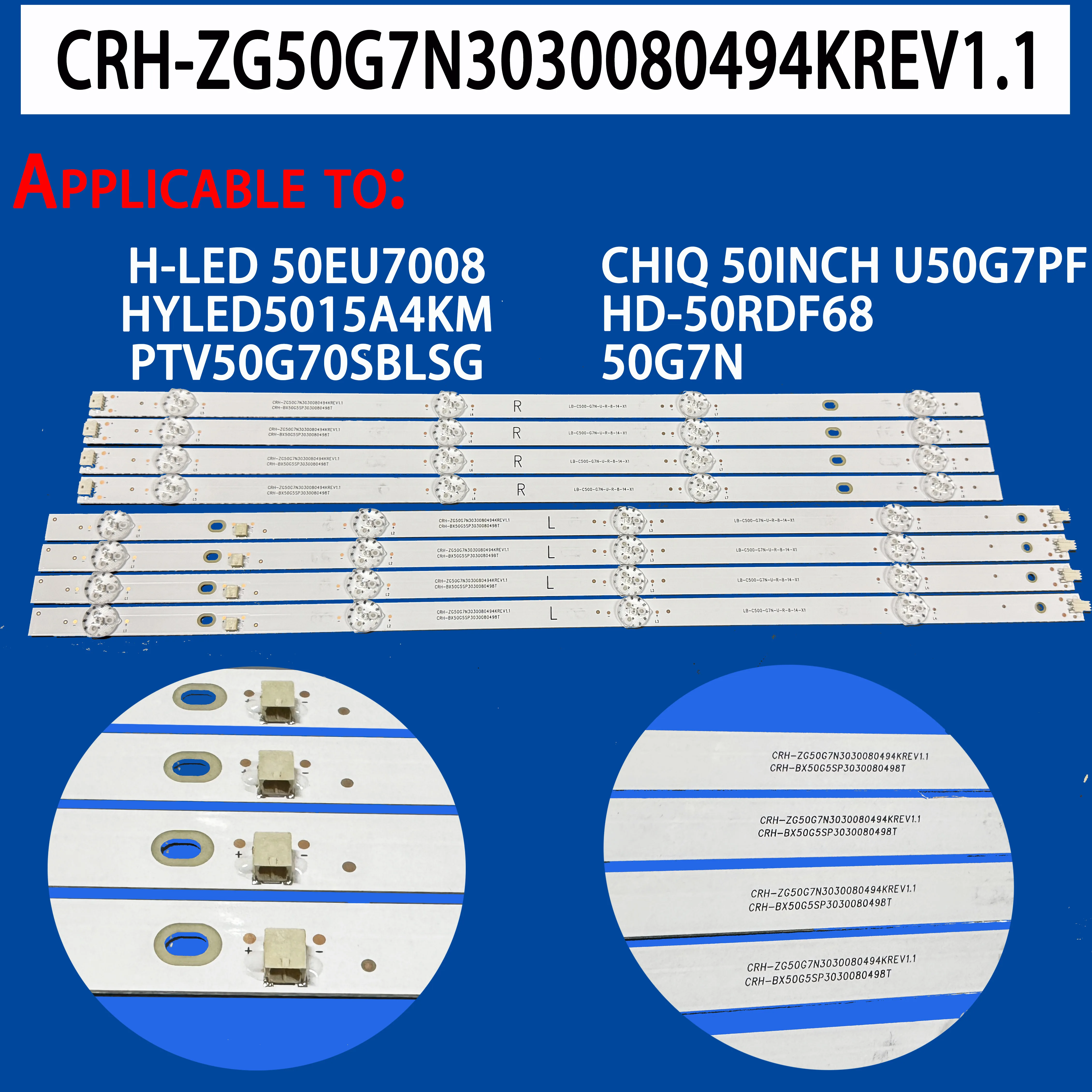 Светодиодный стержень CRH-BX50G5SP3030080498T для телевизора CHIQ 50 дюймов
Светодиодный стержень CRH-BX50G5SP3030080498T для телевизора CHIQ 50 дюймов