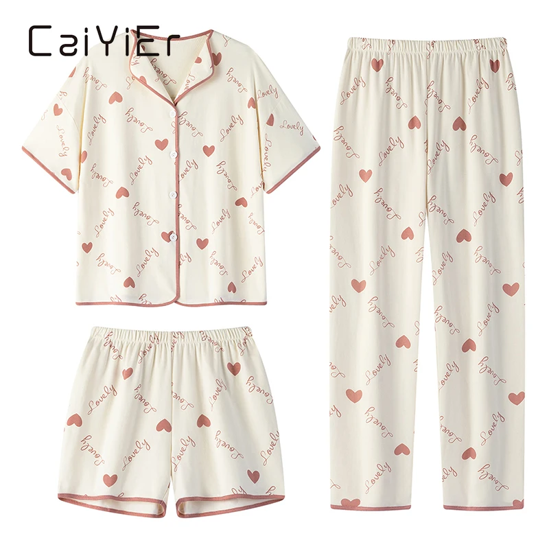 CAIYIER 2022 Love Print Women Pajamas Set Spring Autumn Short-sleeved Shorts Trousers Three-piece Set Ladies Casual Nightwear
CAIYIER 2022 Love Print Women Pajamas Set Spring Autumn Short-sleeved Shorts Trousers Three-piece Set Ladies Casual Nightwear
