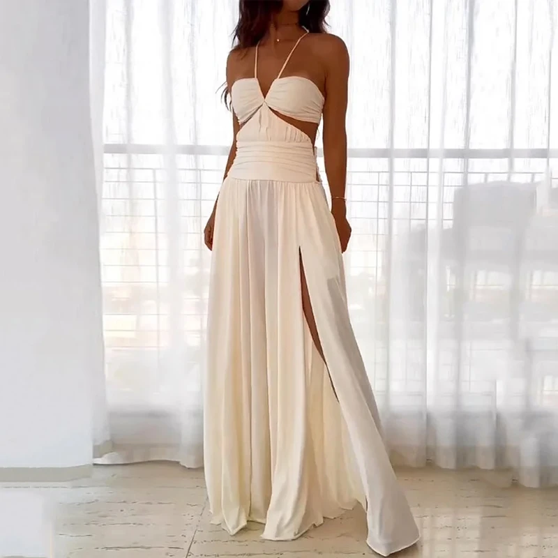 Ellafads Maxi Dress 2024 женское новейшее модное однотонное платье с v-образным вырезом