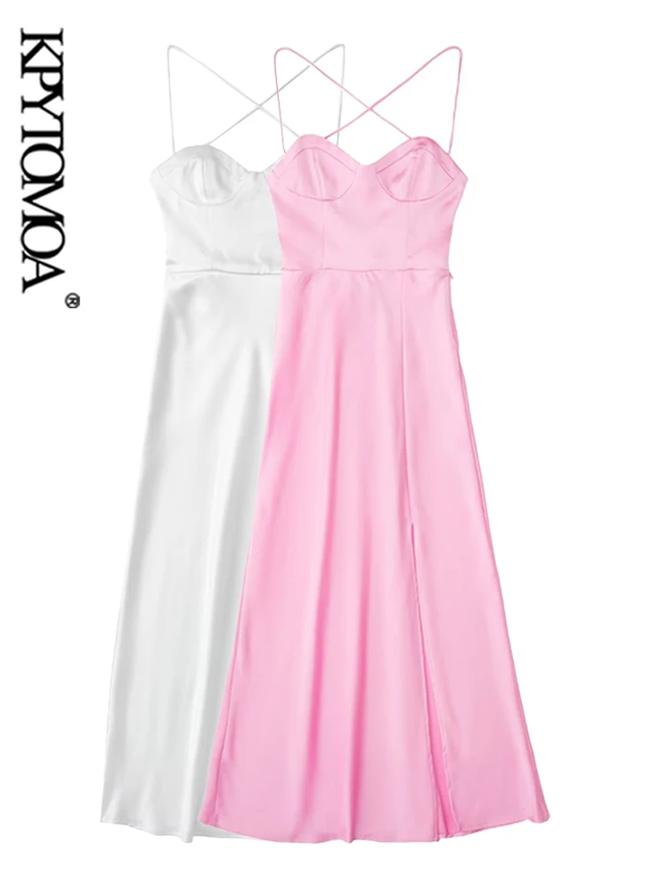 KPYTOMOA Women Fashion With Sweetheart Neck Side Slit Satin Midi Dress Vintage Backless Tied Thin Straps Female Dresses Mujer
KPYTOMOA Women Fashion With Sweetheart Neck Side Slit Satin Midi Dress Vintage Backless Tied Thin Straps Female Dresses Mujer