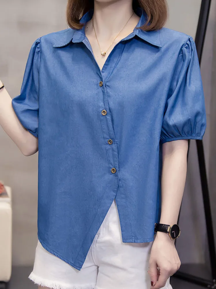 Oversize L-4XL Denim Blouses Women Summer Fashion Irregular Short Sleeve Large Shirt Single Breasted Female Tops
Oversize L-4XL Denim Blouses Women Summer Fashion Irregular Short Sleeve Large Shirt Single Breasted Female Tops