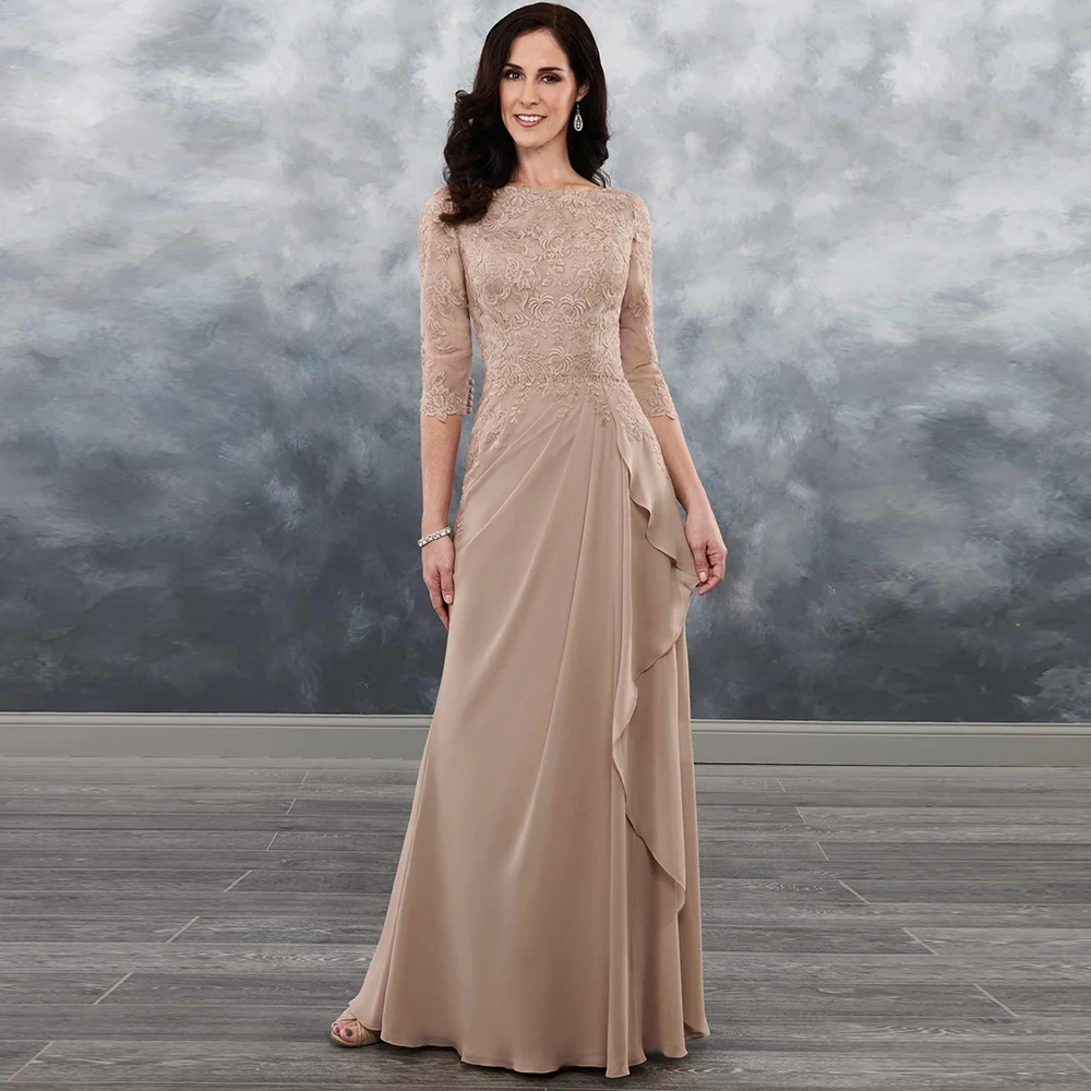 Chiffon 2022 Mother Of The Bride Dresses Charming O Neck With 3/4 Sleeves Floor Length Lace Appliques Wedding Guest Party Gowns
Chiffon 2022 Mother Of The Bride Dresses Charming O Neck With 3/4 Sleeves Floor Length Lace Appliques Wedding Guest Party Gowns