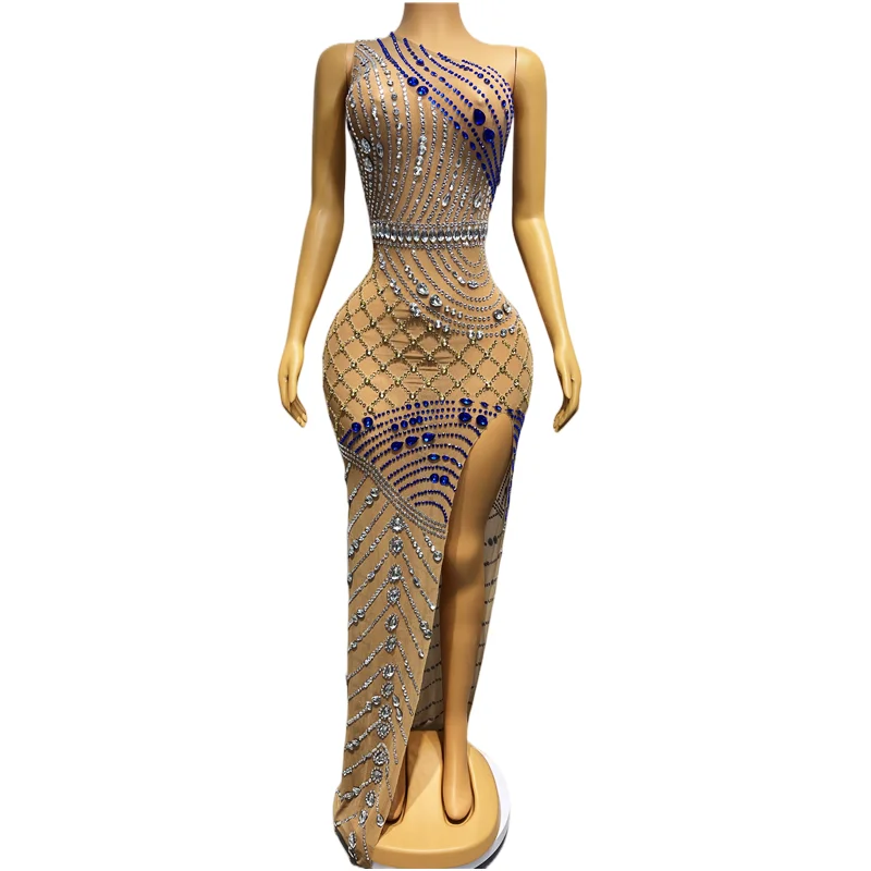 Silver Blue Rhinestones Mesh See Through Sexy Singer Outfit Transparent Singel Shoulder Dress Birthday Evening Celebrate
Silver Blue Rhinestones Mesh See Through Sexy Singer Outfit Transparent Singel Shoulder Dress Birthday Evening Celebrate