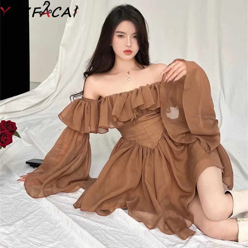 Women One Shoulder Long Sleeve Ruffle Irregular Pleated Hem Dress Summer Spice Girl Tunic Slim Tulle Skirt Beach Chiffon Dress
Women One Shoulder Long Sleeve Ruffle Irregular Pleated Hem Dress Summer Spice Girl Tunic Slim Tulle Skirt Beach Chiffon Dress