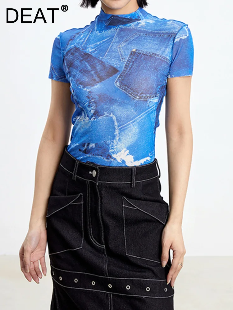 DEAT Fashion Women's Versatile T-shirt Slim Round Neck Denim Print Half Sleeve Thin Sunscreen Tops Summer 2023 New Tide 17A9351
DEAT Fashion Women's Versatile T-shirt Slim Round Neck Denim Print Half Sleeve Thin Sunscreen Tops Summer 2023 New Tide 17A9351