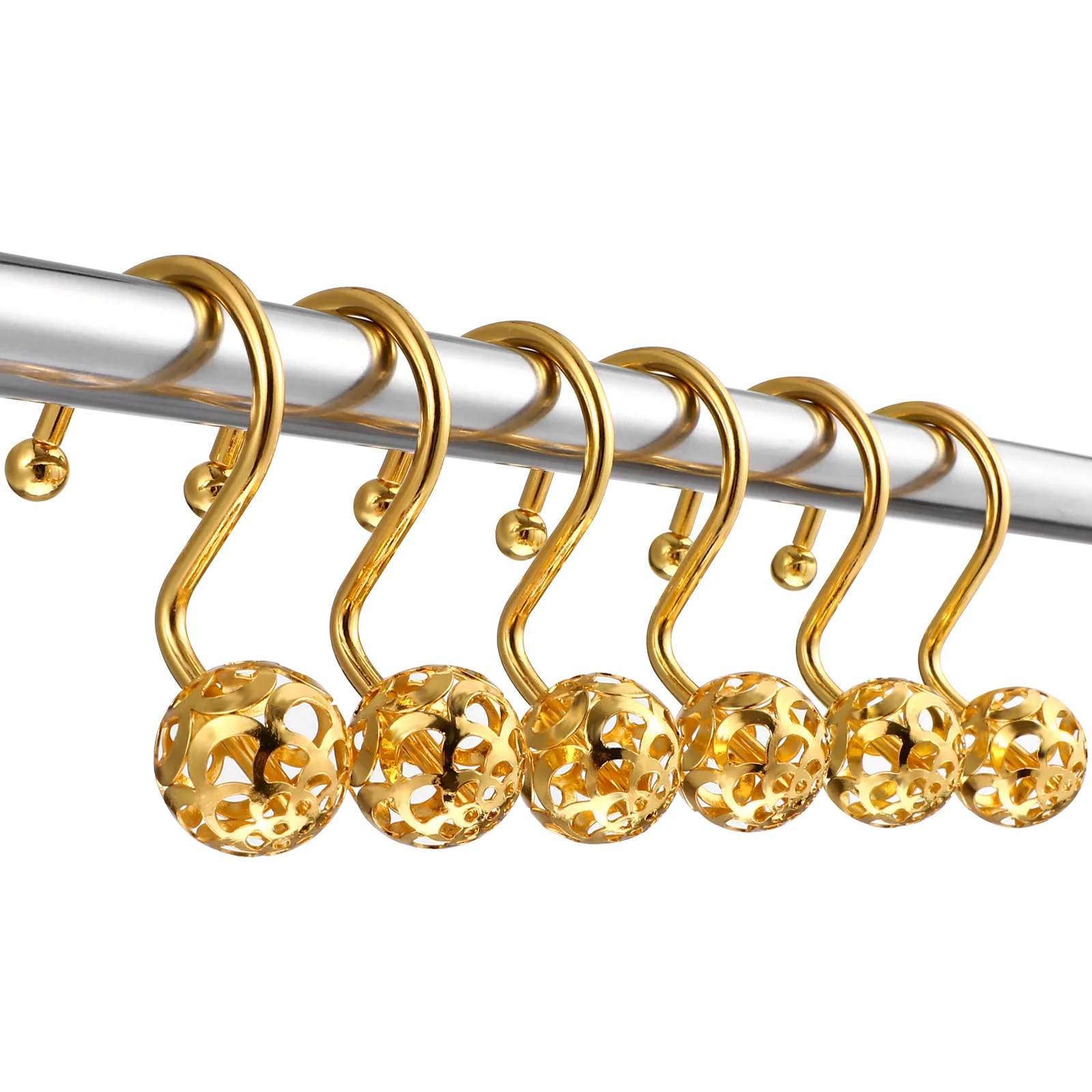 12 Pcs Decorative Rolling Shower Curtain Hooks Hollow Bead Design Sliding Single Hooks for Bathroom
12 Pcs Decorative Rolling Shower Curtain Hooks Hollow Bead Design Sliding Single Hooks for Bathroom