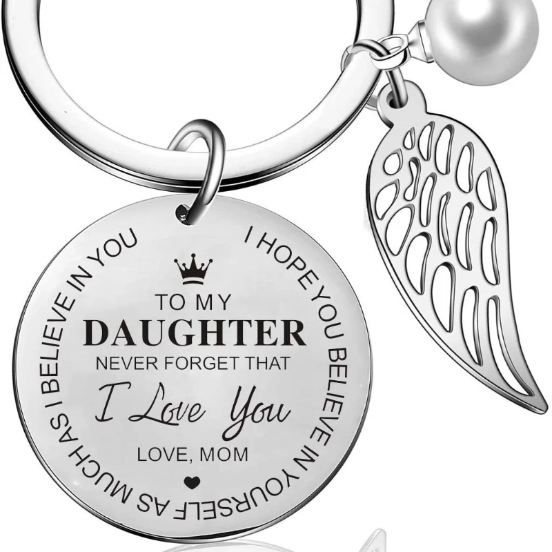 To My Daughter I Love You Mom Ange Wing Pearl Key Chains Stainless Steel Charms Jewelry Accessories Kid Children Gifts Fashion
To My Daughter I Love You Mom Ange Wing Pearl Key Chains Stainless Steel Charms Jewelry Accessories Kid Children Gifts Fashion