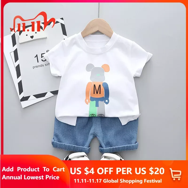 Sets for children Infant top and bottom set Children's cartoon animal pattern fashion trend short-sleeved denim shorts 2PCS
Sets for children Infant top and bottom set Children's cartoon animal pattern fashion trend short-sleeved denim shorts 2PCS