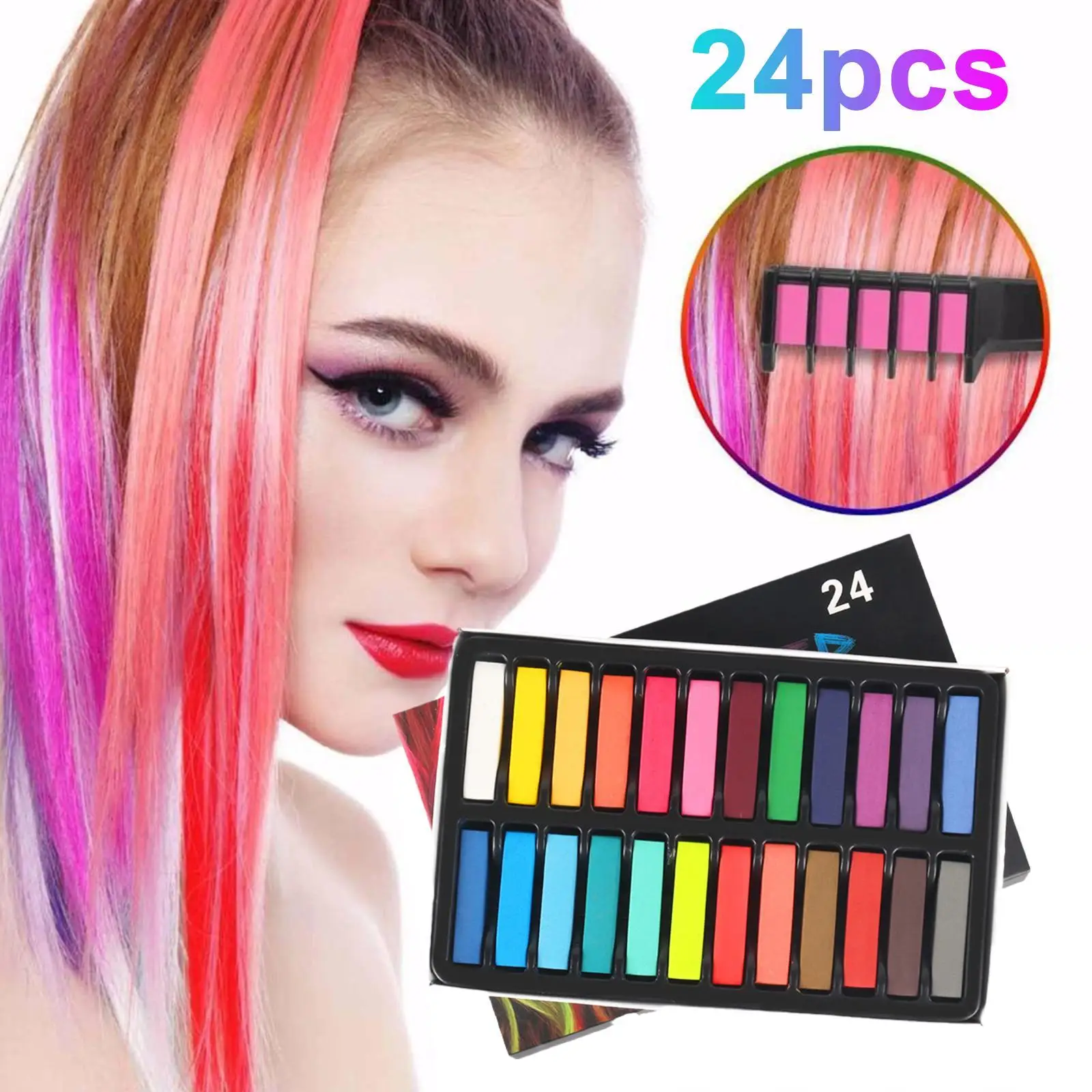 

24 Colors Hair Chalk Safe Non-toxic Temporary Hair Color Chalk Dye Pastel Stick Party Cosplay Fashion Styling Hair Dyeing Tool