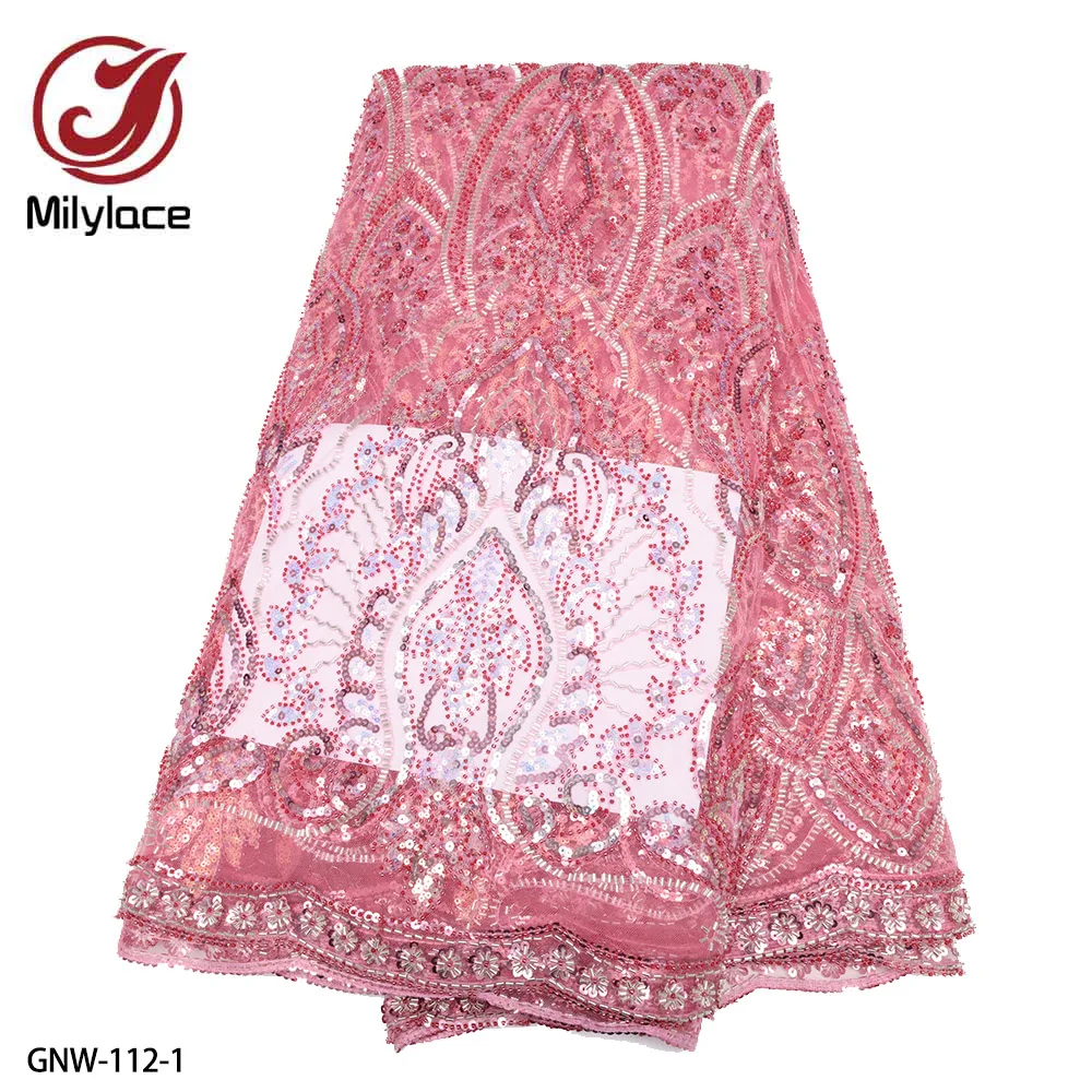 Hand Make Beaded African Lace Frabric High Quality French Lace Fabric Sequins Embroidered Net Lace for Wedding Dress GNW-112
Hand Make Beaded African Lace Frabric High Quality French Lace Fabric Sequins Embroidered Net Lace for Wedding Dress GNW-112