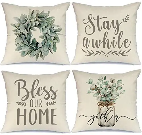 Farmhouse Decor Pillow Covers 1 Inch Set of Lamb's Ear Grapevine Wreath Eucalyptus Vase Decorative Throw Pillow
Farmhouse Decor Pillow Covers 1 Inch Set of Lamb's Ear Grapevine Wreath Eucalyptus Vase Decorative Throw Pillow