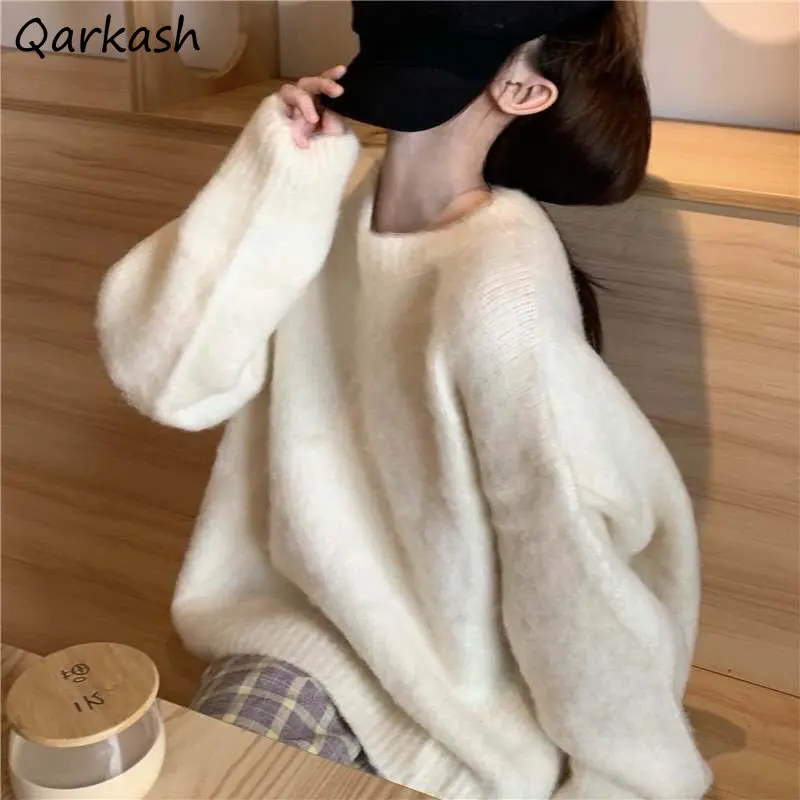 Solid All-match Pullovers Women New Minimalist Tender Japan Pull Thick Loose Fashion Knitted Sweaters Simple Long Sleeve Clothes
Solid All-match Pullovers Women New Minimalist Tender Japan Pull Thick Loose Fashion Knitted Sweaters Simple Long Sleeve Clothes