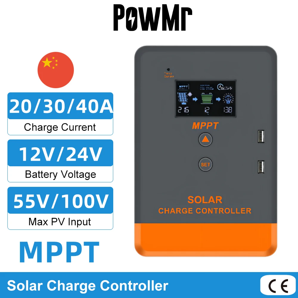 PowMr Charge Controller MPPT 20/30/40A Solar Panel Regulator With RS485 Support Lithium Battery 12V 24V Lcd Disaply Usb Charging
PowMr Charge Controller MPPT 20/30/40A Solar Panel Regulator With RS485 Support Lithium Battery 12V 24V Lcd Disaply Usb Charging