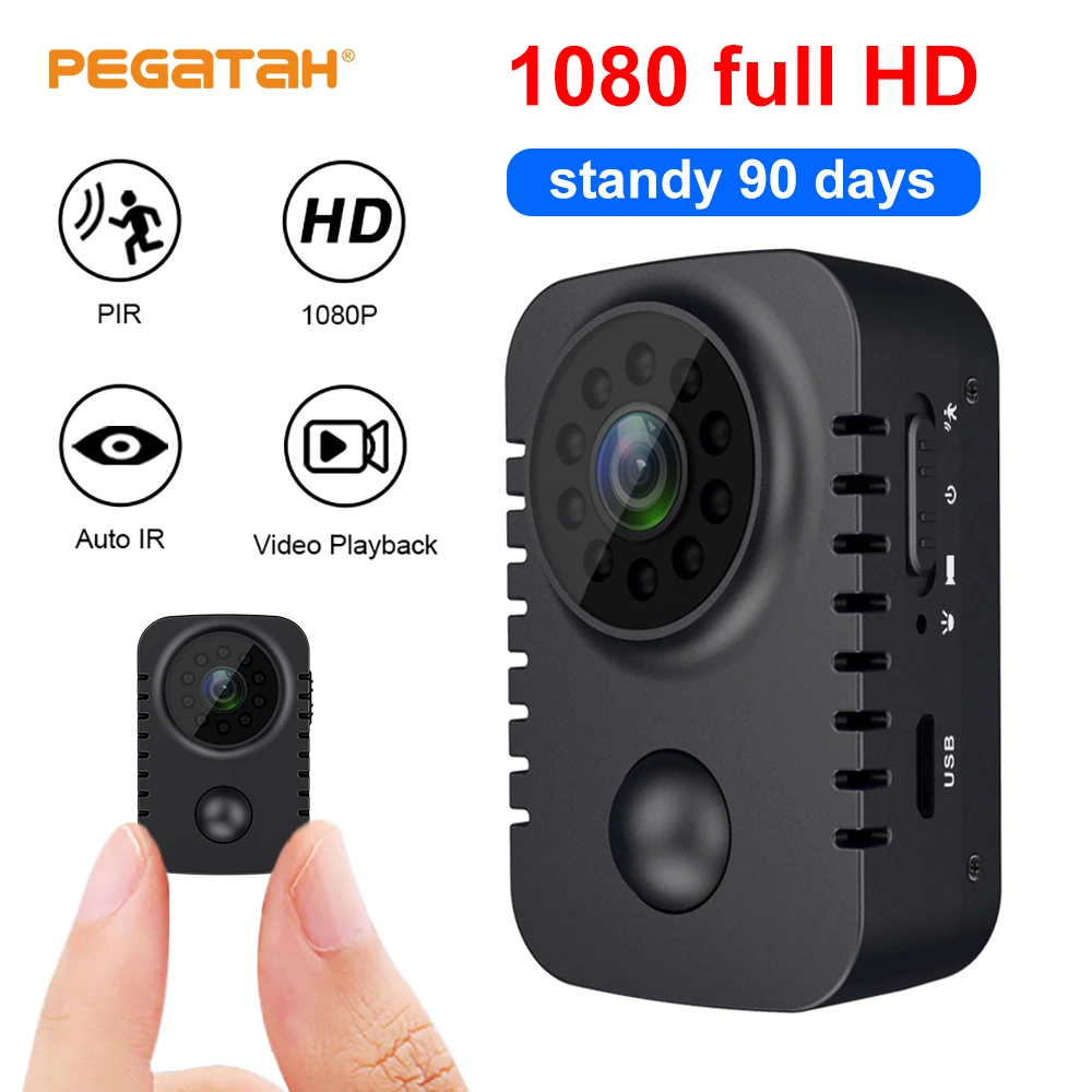 

Мини-камера видеонаблюдения PEGATAH 1080P HD с ночным видением и датчиком движения