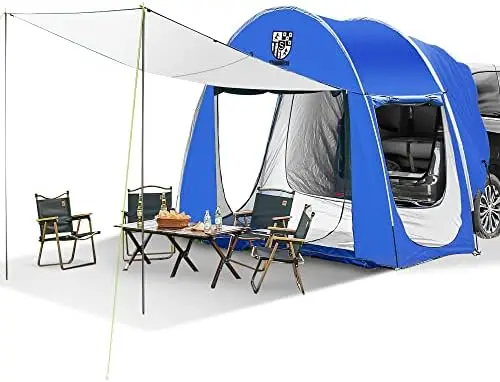 

Camping Tent with Large Awning, Waterproof Car Tent, Up to 4-Person Sleeping Capacity Camping Accessories, Easy Setup for Backpa