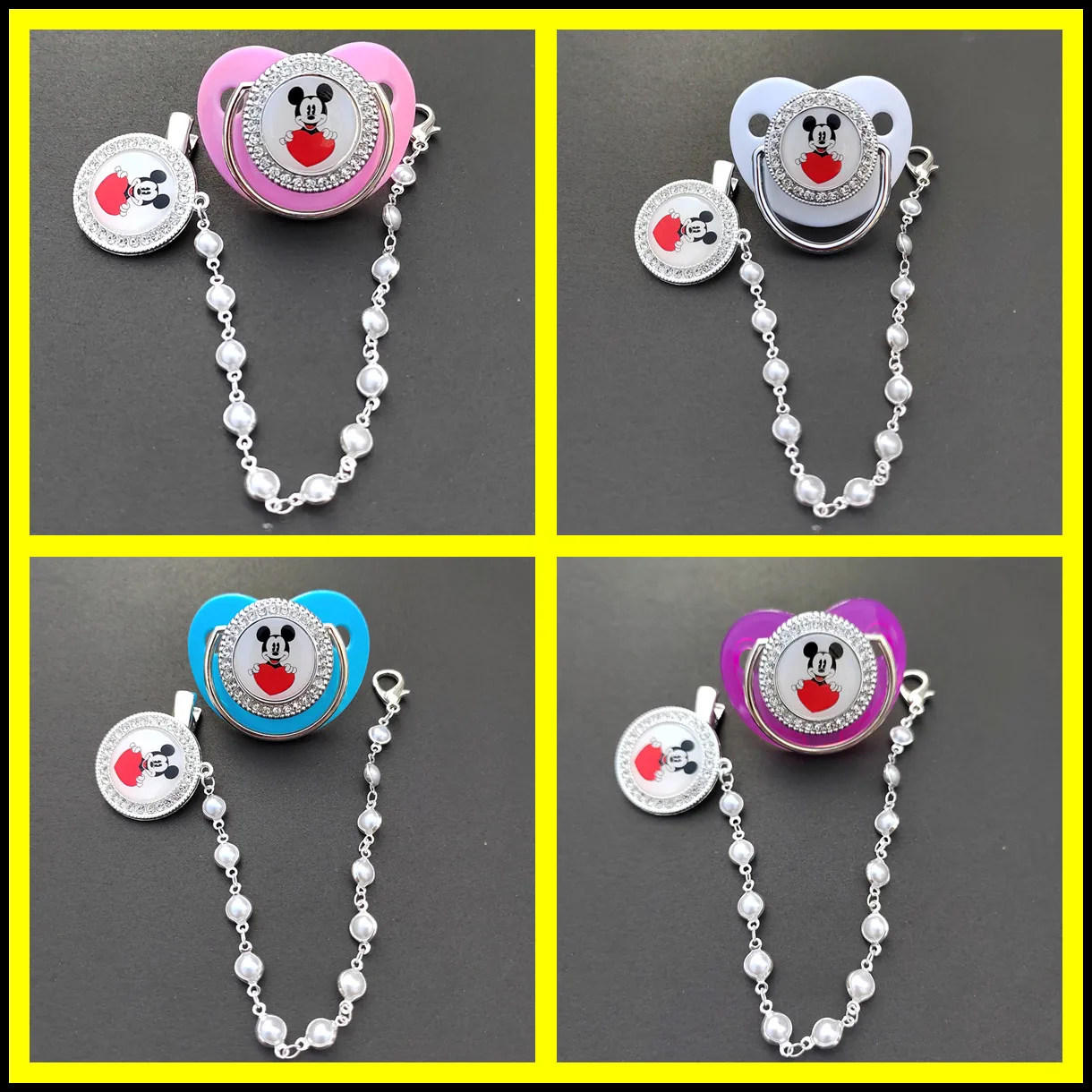 Mickey Mouse Heart Baby pacifier clamp newborns bisphenol a free deluxe Bling fake pacifier girls boys bath gift 0-24 months 
Mickey Mouse Heart Baby pacifier clamp newborns bisphenol a free deluxe Bling fake pacifier girls boys bath gift 0-24 months