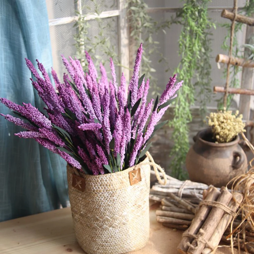 

12 Heads/Bundle Lavender Artificial Flower Wedding Decoration DIY Bouquet Decorative Fake Flowers for Home Decor