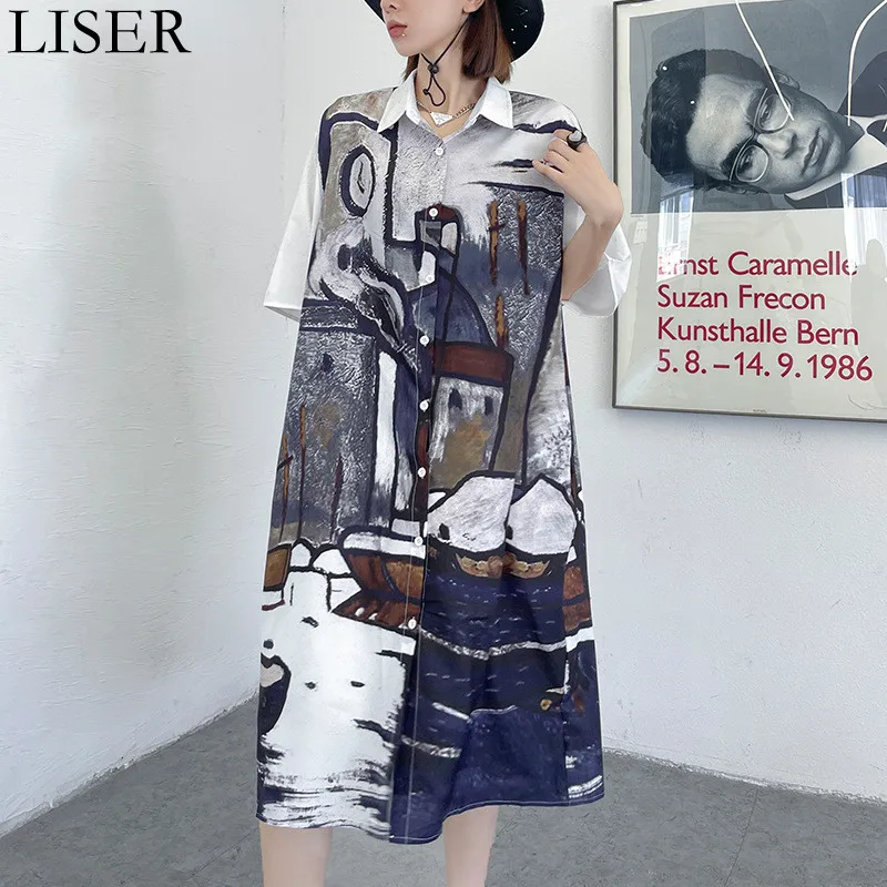 LISER Retro Irregular Print Graffiti Shirt Dress Women'S 2022 Summer Thin Loose Short-Sleeved Mid-Length Dress LL1263
LISER Retro Irregular Print Graffiti Shirt Dress Women'S 2022 Summer Thin Loose Short-Sleeved Mid-Length Dress LL1263