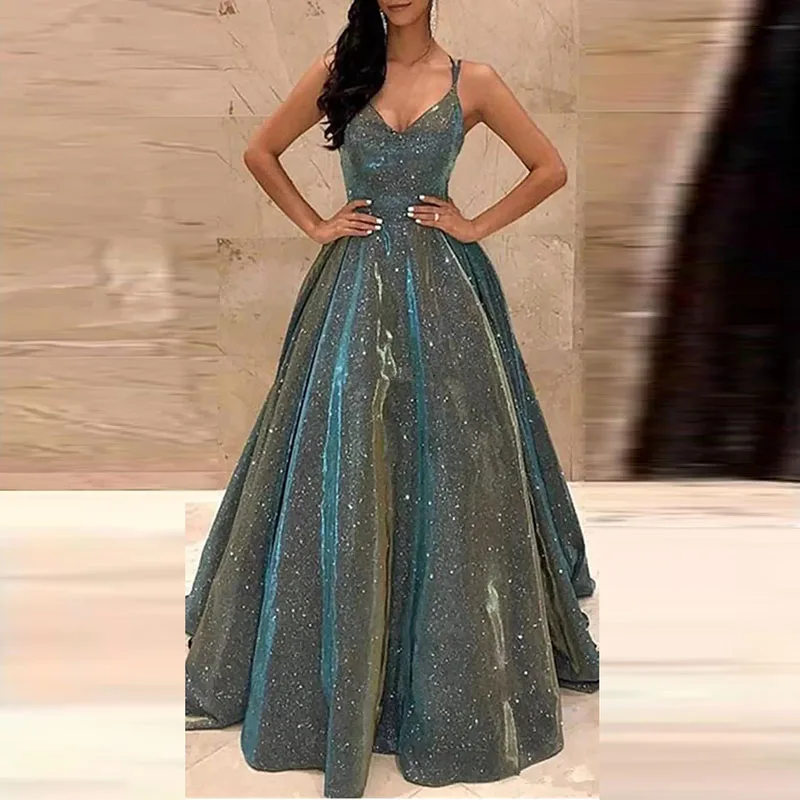 Сексуальное длинное вечернее платье с глубоким V-образным вырезом и высокой талией, элегантное платье с блестками и открытой спиной, женское однотонное плиссированное платье-трапеция
Сексуальное длинное вечернее платье с глубоким V-образным вырезом и высокой талией, элегантное платье с блестками и открытой спиной, женское однотонное плиссированное платье-трапеция