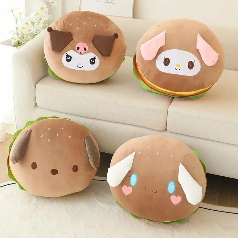 

Sanrio Cinnamoroll Kuromi My Melody Pochacco Transformed Into Hamburger Pillow Cushion Stuffed Toy Office Nap Pillow Gift
