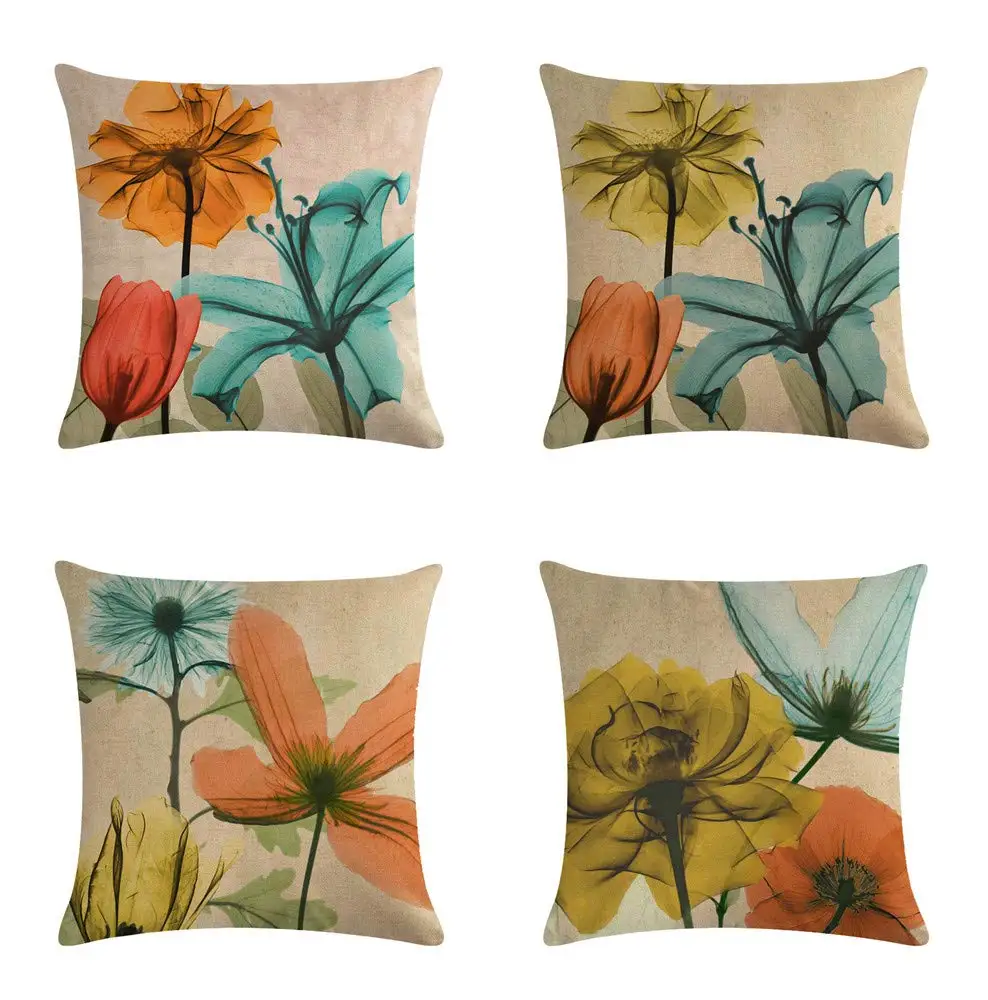 

Tulip trumpet flower lotus pattern linen pillowcase sofa cushion cover home decoration can be customized for you 40x40 50x50