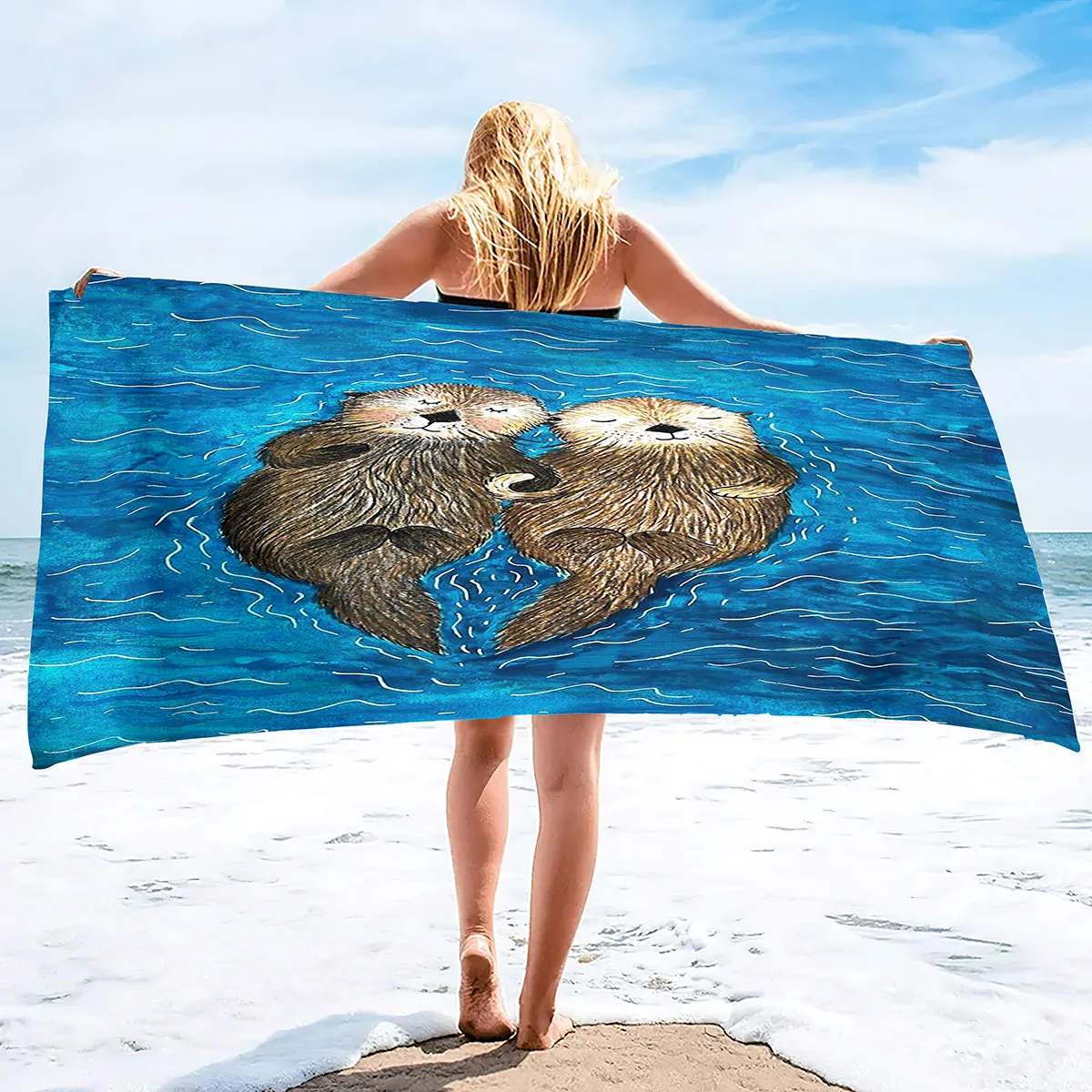 

Милое Большое пляжное полотенце с морской выдрой, супермягкое легкое полотенце из микрофибры, Хорошо Впитывающее банное полотенце, быстросохнущее полотенце